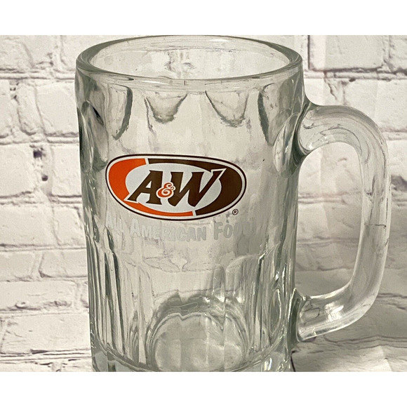Vintage A & W Root Beer heavy Clear Glass Mug All American Food 5.5" tall LOGO - Picture 2 of 8
